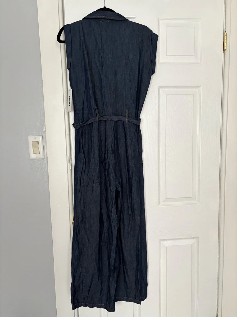 NWT DKNY Dark Wash Denim Belted Jumpsuit Size 4